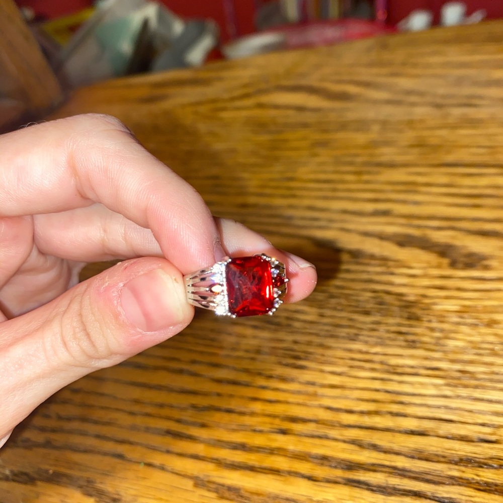 Ruby and diamond silver ring size 6